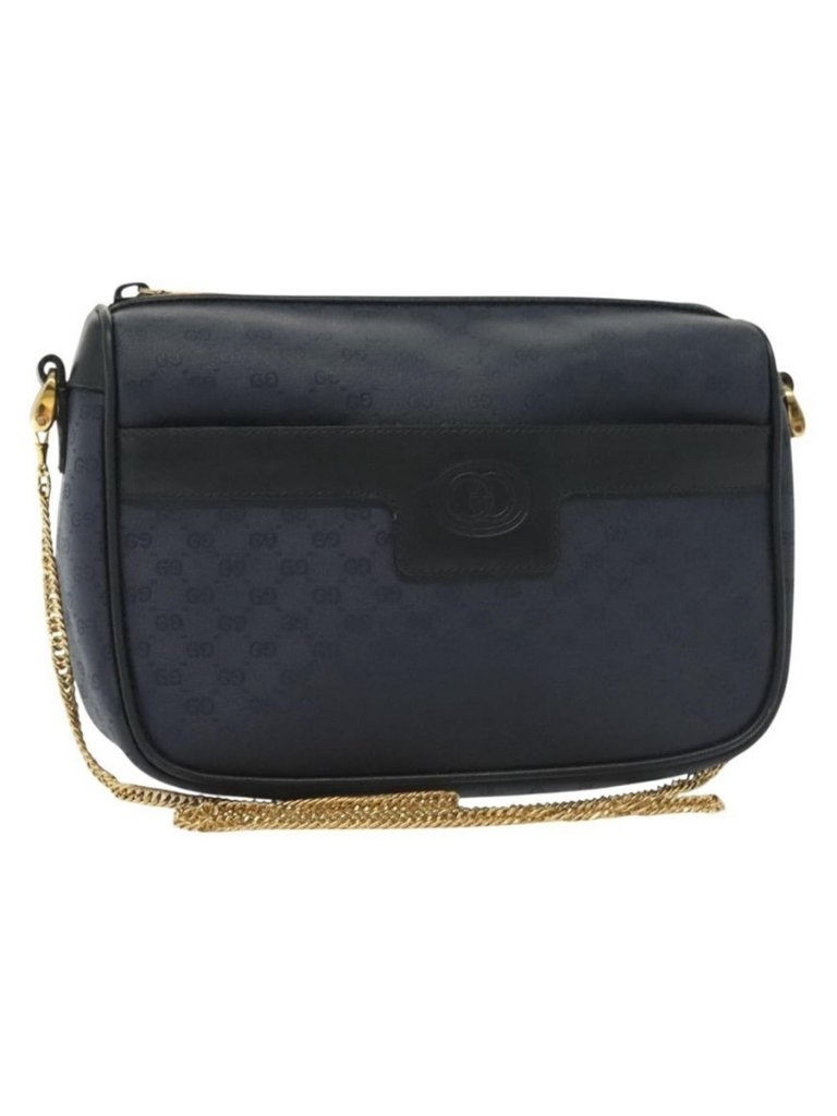 Authentic Gucci Micro Gg Supreme Chain Shoulder Bag Pvc Navy Gold 001 14 0412